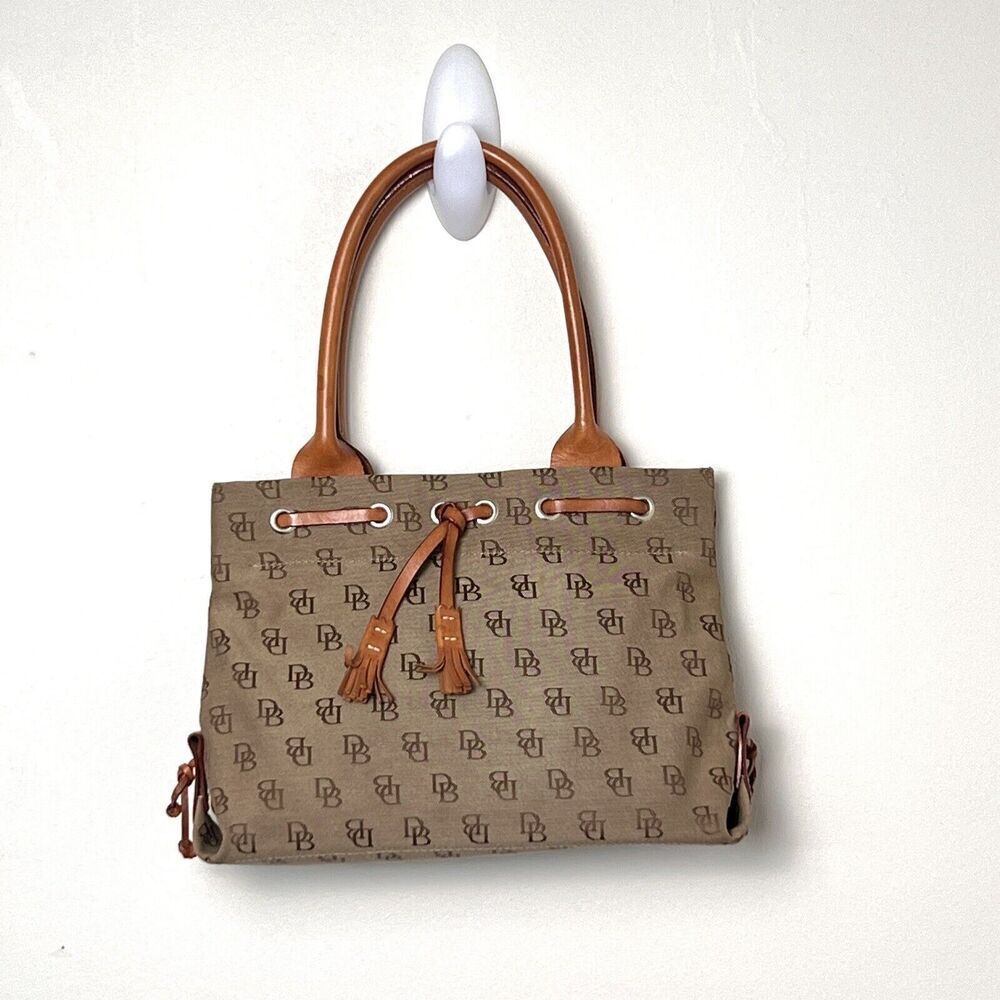 Dooney & Bourke Vtg Tote Handbag Purse Shoulder Bag Fabric DB Logo Monogram